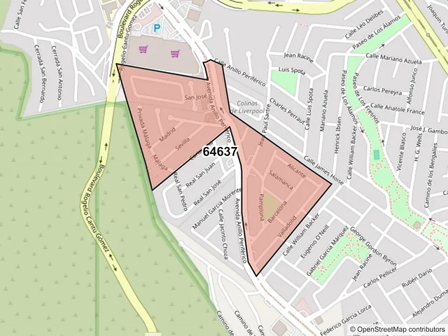 Mapa del código postal 64637, Monterrey, Nuevo León