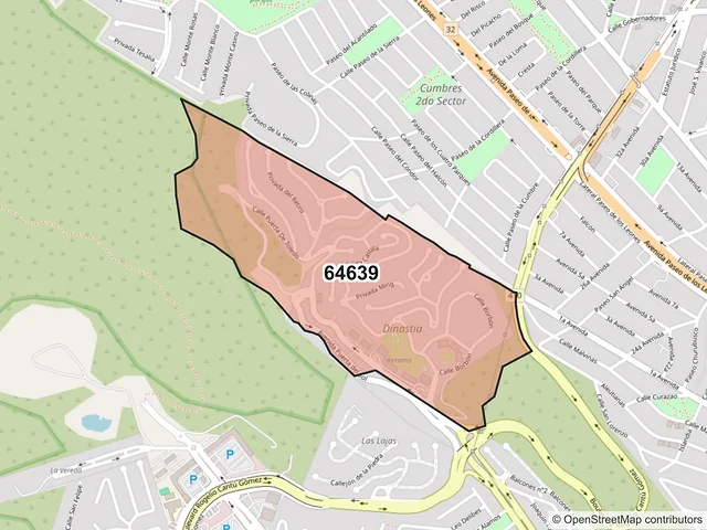 Mapa del código postal 64639, Monterrey, Nuevo León