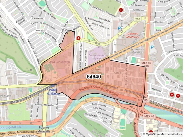 Mapa del código postal 64640, Monterrey, Nuevo León