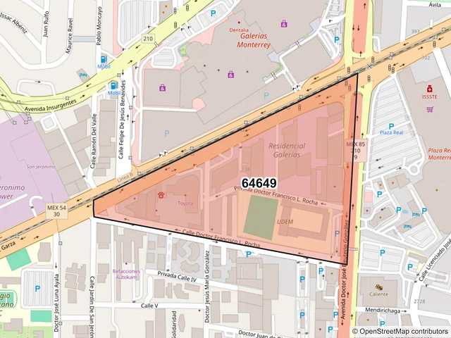 Mapa del código postal 64649, Monterrey, Nuevo León