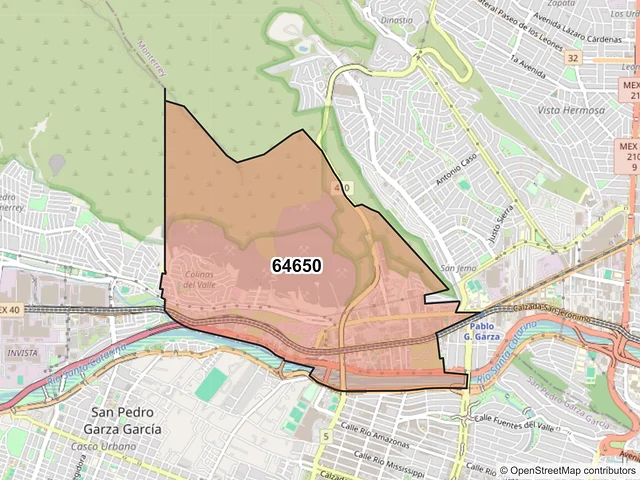 Mapa del código postal 64650, Monterrey, Nuevo León