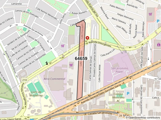 Mapa del código postal 64659, Monterrey, Nuevo León