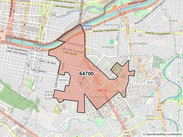 Mapa del código postal 64700, Monterrey, Nuevo León