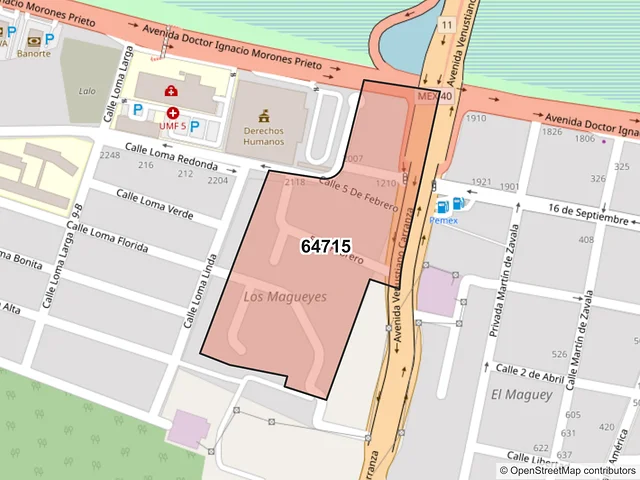 Mapa del código postal 64715, Monterrey, Nuevo León