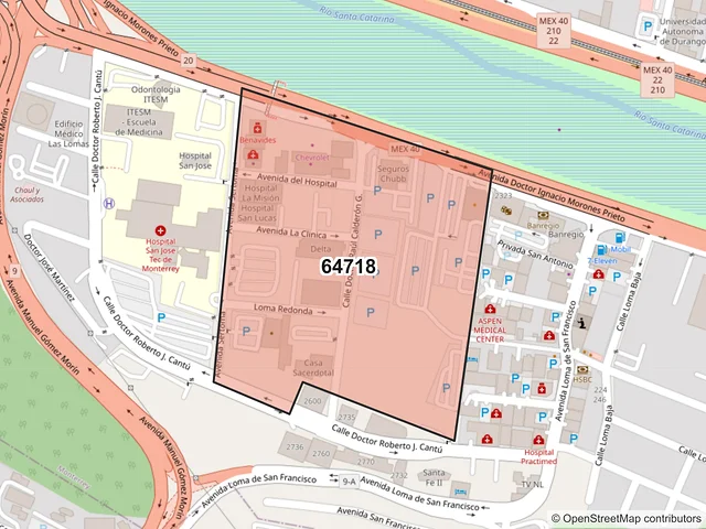 Mapa del código postal 64718, Monterrey, Nuevo León