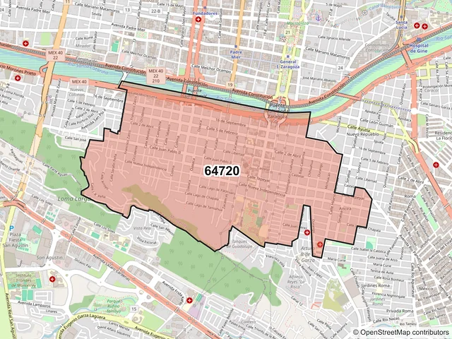 Mapa del código postal 64720, Monterrey, Nuevo León