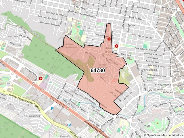 Mapa del código postal 64730, Monterrey, Nuevo León