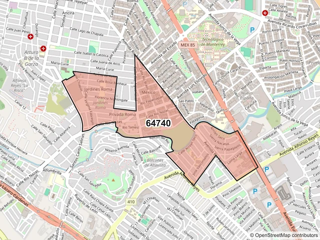 Mapa del código postal 64740, Monterrey, Nuevo León
