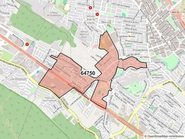 Mapa del código postal 64750, Monterrey, Nuevo León