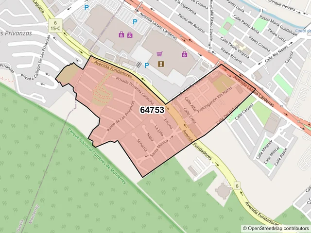Mapa del código postal 64753, Monterrey, Nuevo León