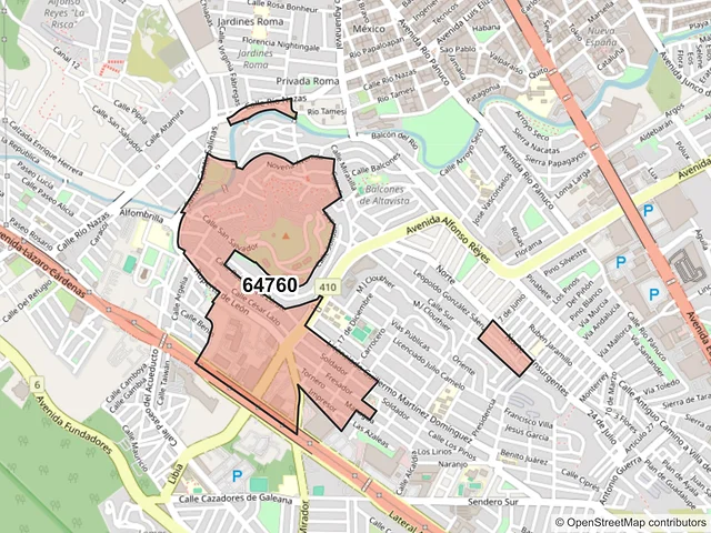 Mapa del código postal 64760, Monterrey, Nuevo León