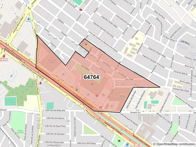 Mapa del código postal 64764, Monterrey, Nuevo León