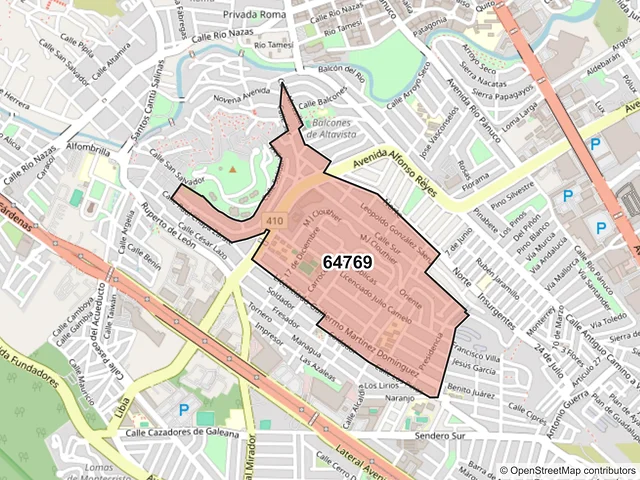 Mapa del código postal 64769, Monterrey, Nuevo León