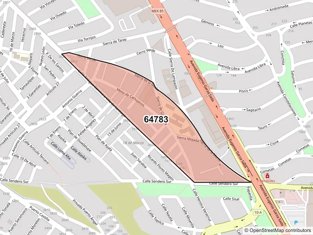 Mapa del código postal 64783, Monterrey, Nuevo León