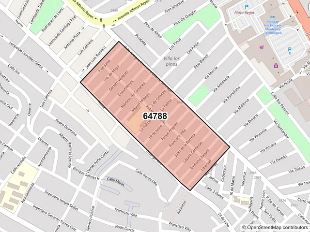 Mapa del código postal 64788, Monterrey, Nuevo León