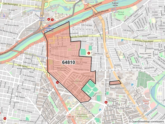 Mapa del código postal 64810, Monterrey, Nuevo León