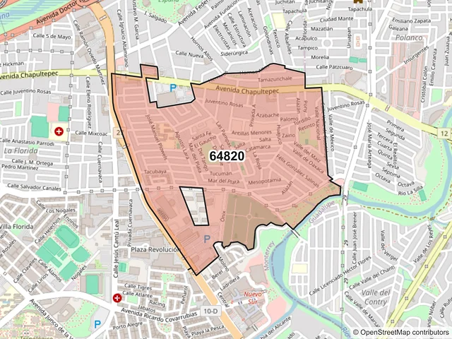 Mapa del código postal 64820, Monterrey, Nuevo León