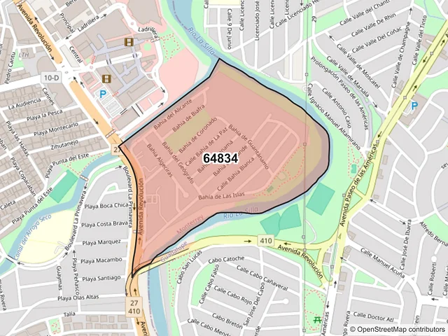 Mapa del código postal 64834, Monterrey, Nuevo León