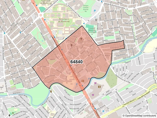 Mapa del código postal 64840, Monterrey, Nuevo León