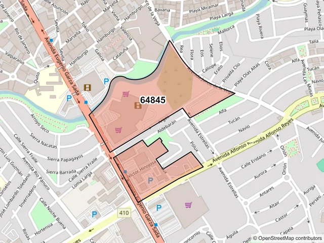 Mapa del código postal 64845, Monterrey, Nuevo León