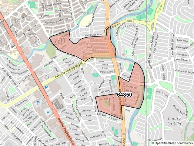 Mapa del código postal 64850, Monterrey, Nuevo León