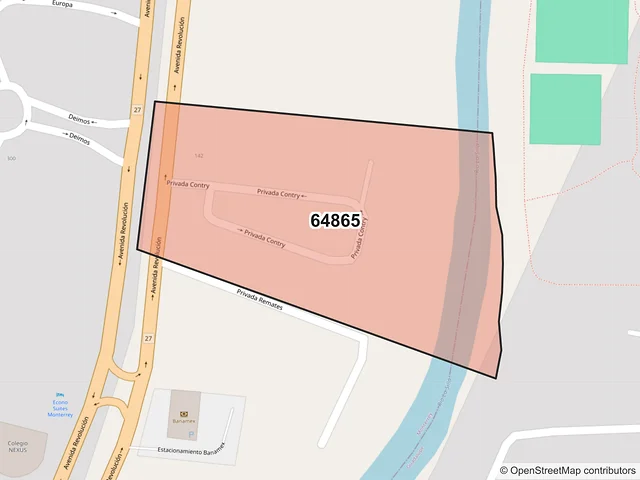 Mapa del código postal 64865, Monterrey, Nuevo León