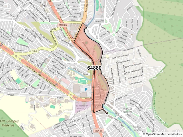 Mapa del código postal 64880, Monterrey, Nuevo León