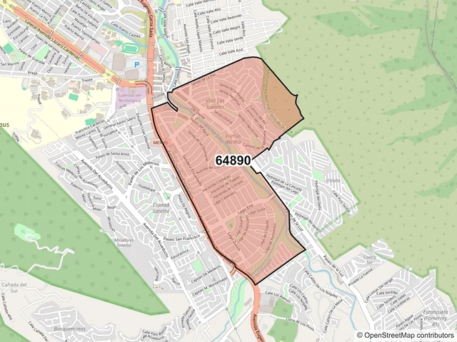 Mapa del código postal 64890, Monterrey, Nuevo León