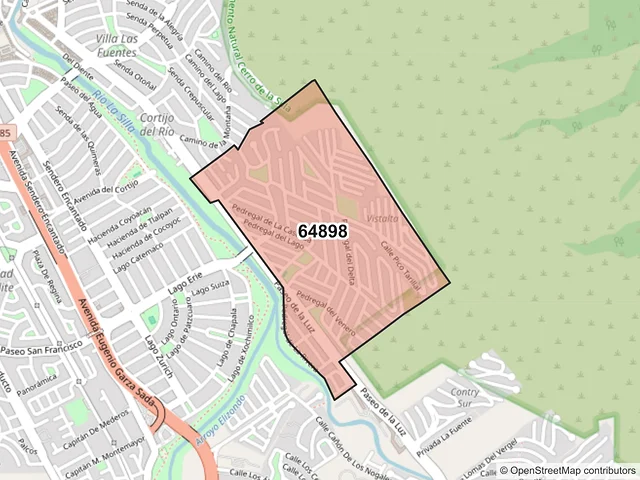 Mapa del código postal 64898, Monterrey, Nuevo León