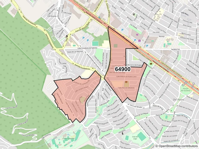 Mapa del código postal 64900, Monterrey, Nuevo León