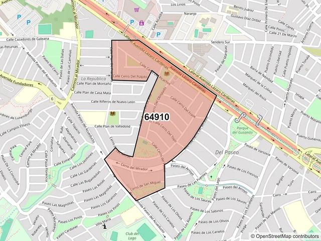 Mapa del código postal 64910, Monterrey, Nuevo León