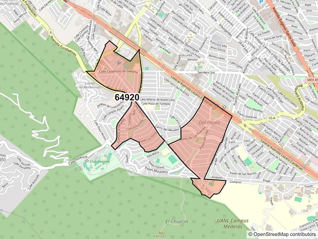 Mapa del código postal 64920, Monterrey, Nuevo León