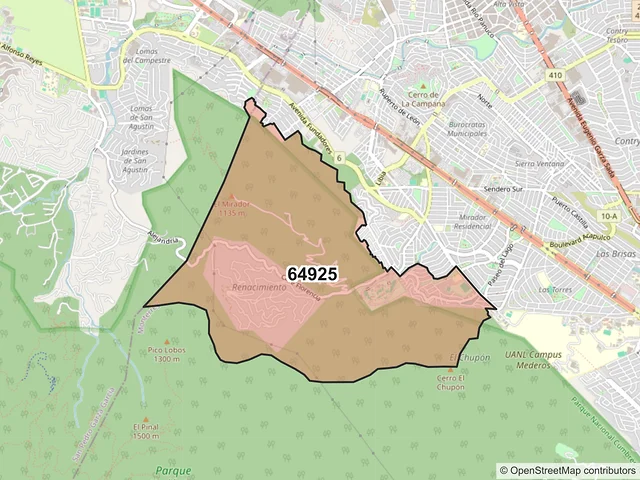 Mapa del código postal 64925, Monterrey, Nuevo León