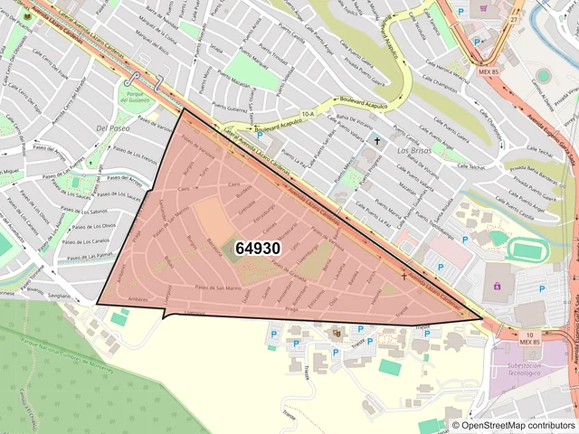 Mapa del código postal 64930, Monterrey, Nuevo León