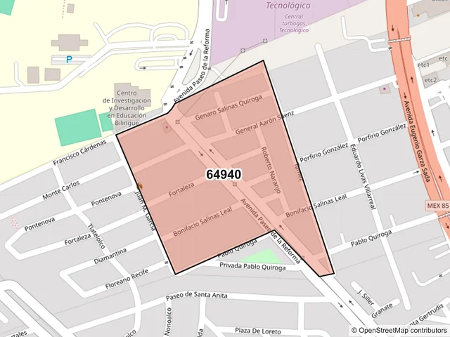 Mapa del código postal 64940, Monterrey, Nuevo León