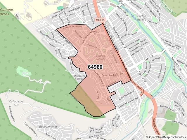 Mapa del código postal 64960, Monterrey, Nuevo León