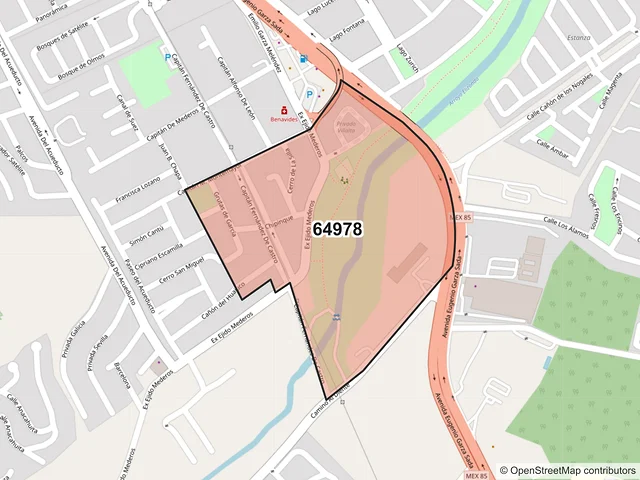 Mapa del código postal 64978, Monterrey, Nuevo León