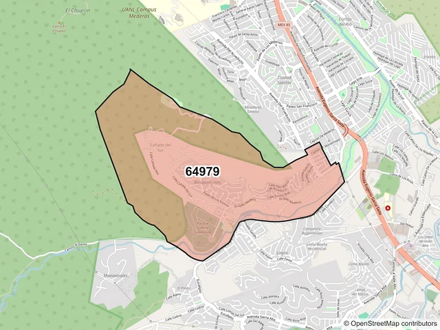 Mapa del código postal 64979, Monterrey, Nuevo León
