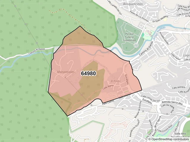 Mapa del código postal 64980, Monterrey, Nuevo León