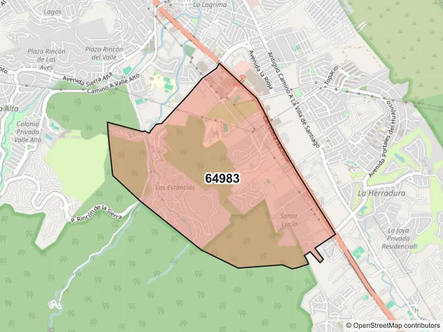 Mapa del código postal 64983, Monterrey, Nuevo León