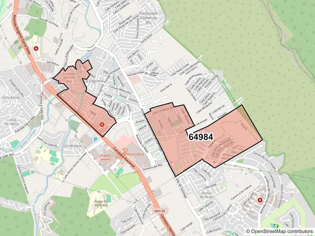 Mapa del código postal 64984, Monterrey, Nuevo León