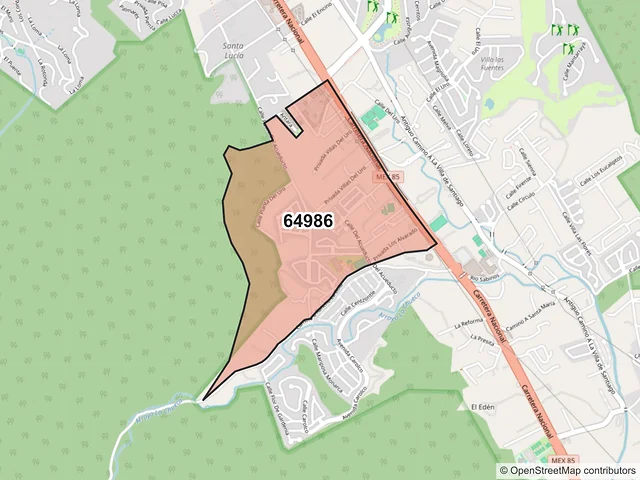 Mapa del código postal 64986, Monterrey, Nuevo León