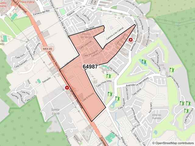 Mapa del código postal 64987, Monterrey, Nuevo León