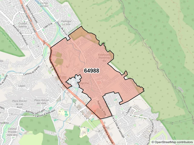 Mapa del código postal 64988, Monterrey, Nuevo León