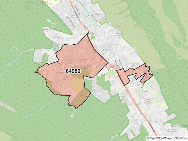 Mapa del código postal 64989, Monterrey, Nuevo León