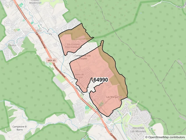 Mapa del código postal 64990, Monterrey, Nuevo León