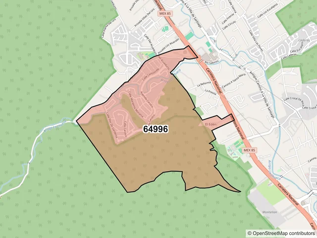 Mapa del código postal 64996, Monterrey, Nuevo León