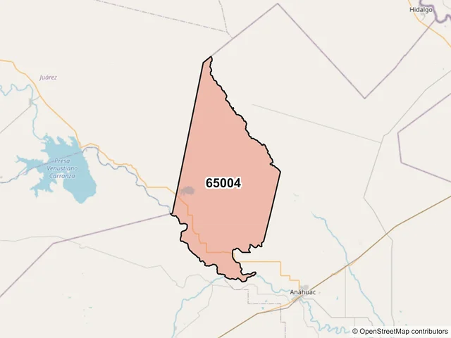 Mapa del código postal 65004, Anáhuac, Nuevo León