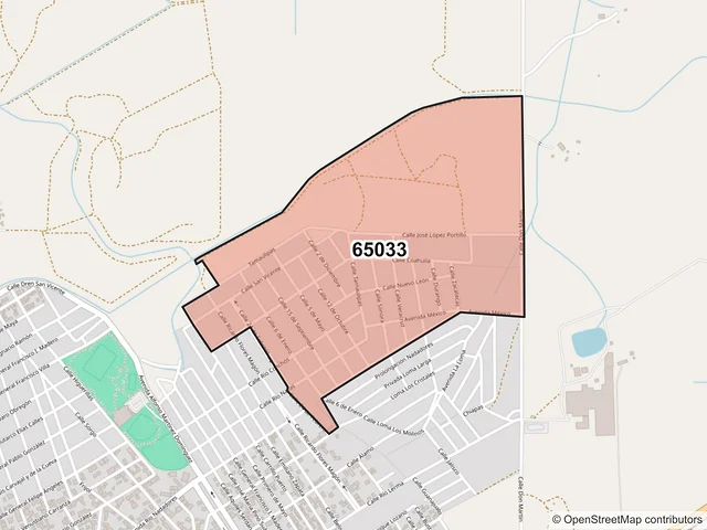 Mapa del código postal 65033, Anáhuac, Nuevo León