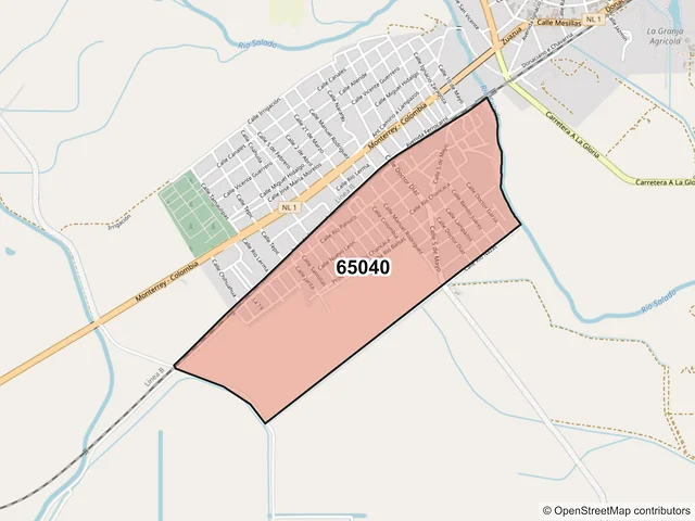 Mapa del código postal 65040, Anáhuac, Nuevo León